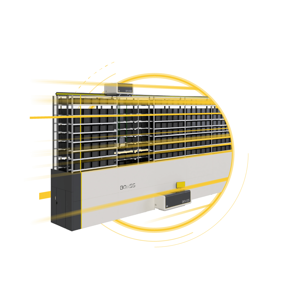 BOxSS automated high storage system with autonomous robot and GTM service station